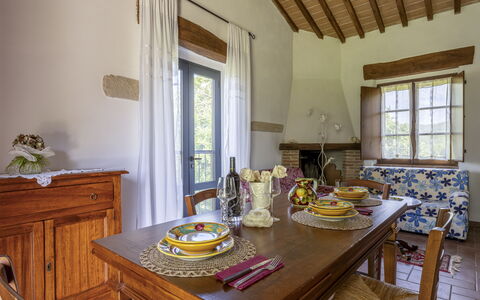 Marcigliana Cottage, Pool, Radicondoli: Table, Furniture, Property, Window, Cabinetry, Wood, Tableware, Interior Design, Chair, Floor