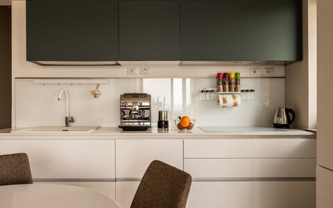 Melaiolo Modern Apartment With Pool, Montaione, To: Kitchen, Countertop, Interior Design, Cabinetry, Furniture, Kitchen Appliance, Flooring, Lighting, Major Appliance, Home