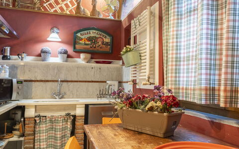 Lounge Flat Camaiore, Wifi, Versilia Coast: Table, Plant, Property, Wood, Interior Design, Orange, Houseplant, Flowerpot, Cabinetry, Chair