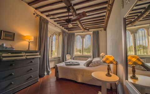 Villa Bongi: Wall, Furniture, Interior Design, Bed, Bedroom, Lighting, Room, Bed Sheet, Ceiling, Floor