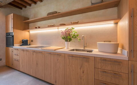 Punteriolo Spereto Family Apartment With Pool,: Cabinetry, Countertop, Furniture, Tap, Plant, Building, Houseplant, Kitchen, Wood, Interior Design