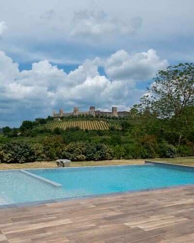 Il Borgo, Borgo Campassini, Monteriggioni: Swimming Pool, Garden, Flagstone, Landscaping, Shade, Wood Flooring, Walkway, Backyard, Outdoor Furniture, Tile