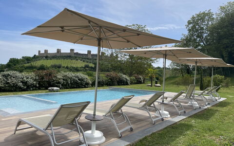 La Piazzetta, Borgo Campassini, Monteriggioni: Furniture, Umbrella, Outdoor Furniture, Chair, Shade, Outdoor Table, Table, Sunlounger, Garden, Canopy