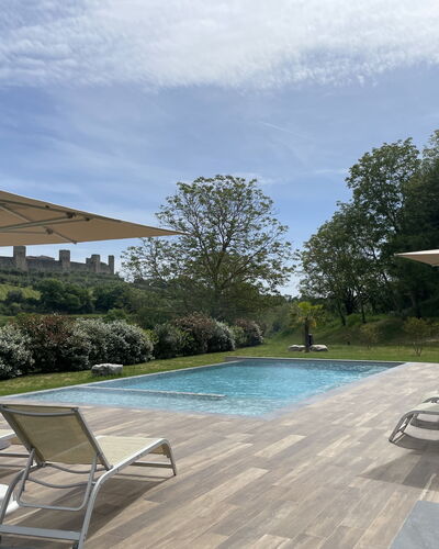 La Piazzetta, Borgo Campassini, Monteriggioni: Swimming Pool, Outdoor Furniture, Furniture, Sunlounger, Chair, Composite Material, Shade, Garden, Resort, Umbrella