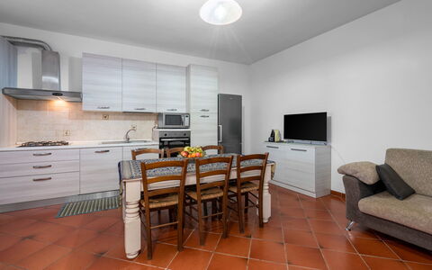 Borgo House In Florentine Hills With Pool: Flooring, Interior Design, Floor, Furniture, Kitchen, Countertop, Room, Ceiling, Kitchen Appliance, Cabinetry