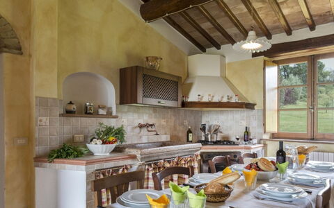 Podere Aurora: Interior Design, Furniture, Kitchen, Flooring, Wood, Home, Ceiling, Room, Floor, House