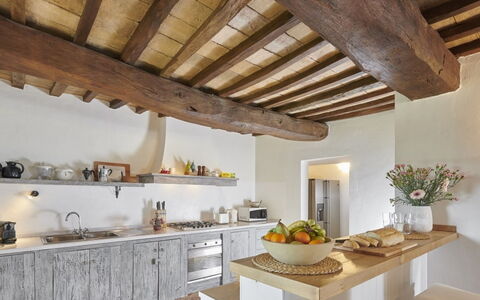 Villa Sibilla: Kitchen, Furniture, Interior Design, Wood, Flooring, Countertop, Home, Cabinetry, Ceiling, Floor