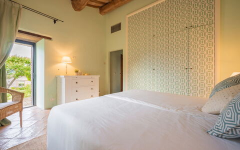 Villa Sibilla: Furniture, Interior Design, Flooring, Ceiling, Floor, Lighting, Bedroom, Bed, Room, Bedding
