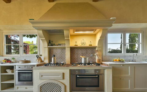 Villa Moscato: Kitchen, Interior Design, Kitchen Appliance, Furniture, Major Appliance, Kitchen Stove, Countertop, Flooring, Cabinetry, Home