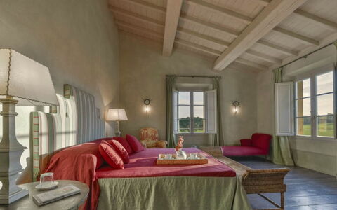 Villa Il Serraglio: Furniture, Interior Design, Home, Room, Bedroom, Bed, Lamp, Pillow, Ceiling, Chair