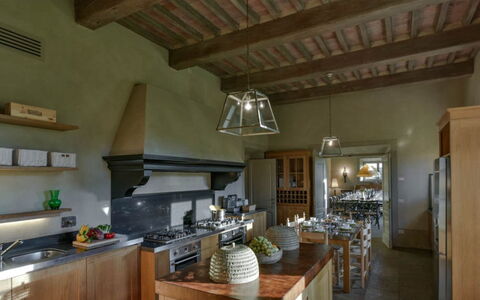 Villa Il Serraglio: Kitchen, Interior Design, Countertop, Furniture, Kitchen Appliance, Flooring, Ceiling, Lighting, Home, Cabinetry