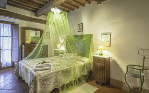 Podere Contignano: Furniture, Interior Design, Ceiling, Bedroom, Floor, Linens, Flooring, Bed, Lighting, Room