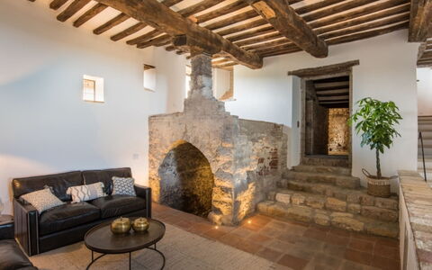 Villa Ugo: Wall, Flooring, Ceiling, Floor, Furniture, Stone Wall, Chair, Attic, Living Room, Wood Flooring