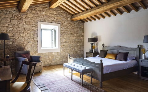 Villa Collinette: Furniture, Interior Design, Wall, Wood, Flooring, Ceiling, Bed, Bedroom, Room, Lighting