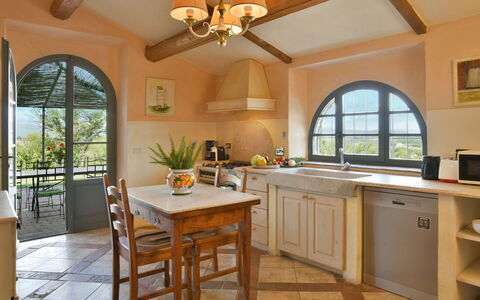 Villa Ginevra: Furniture, Interior Design, Flooring, Kitchen, Wood, Ceiling, Chair, Countertop, Floor, Cabinetry