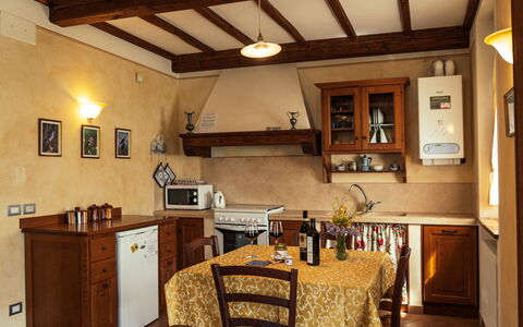 La Pergola: Furniture, Kitchen, Interior Design, Countertop, Flooring, Kitchen Appliance, Cabinetry, Wood, Major Appliance, Ceiling