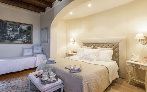 Villa Zambra: Furniture, Bed, Interior Design, Bedroom, Bedding, Wall, Floor, Bed Sheet, Room, Flooring