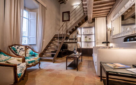 Stylish Apartment: Furniture, Interior Design, Flooring, Floor, Couch, Living Room, Room, Ceiling, Lighting, Chair