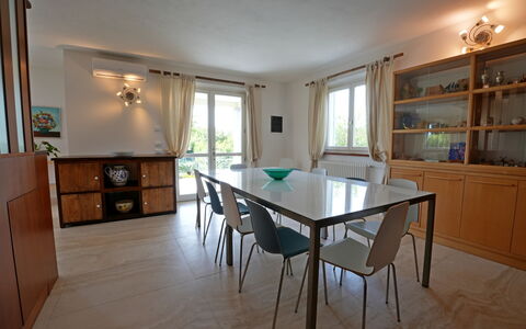 Villa Alex: Furniture, Flooring, Interior Design, Floor, Wood, Table, Chair, Kitchen & Dining Room Table, Dining Room, Lighting