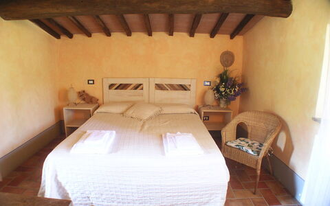 Appartamento Pietra Viva, Wifi, Near Perugia: Furniture, Flooring, Floor, Farmhouse, Bedroom, Bed, Chair, Bed Frame, Wood Stain, Houseplant