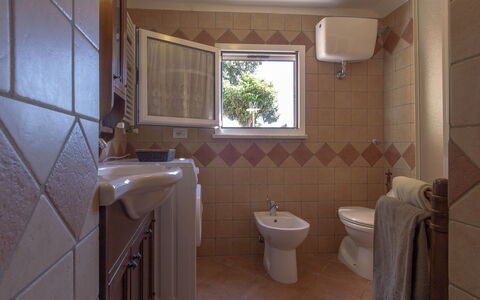 Casale La Pieve: Flooring, Floor, Plumbing Fixture, Interior Design, Bathroom, Sink, Lighting, Plumbing, Tap, Bathroom Sink