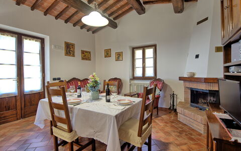 Villa Portole Due: Furniture, Table, Interior Design, Flooring, Chair, Kitchen & Dining Room Table, Dining Room, Room, Home, Ceiling