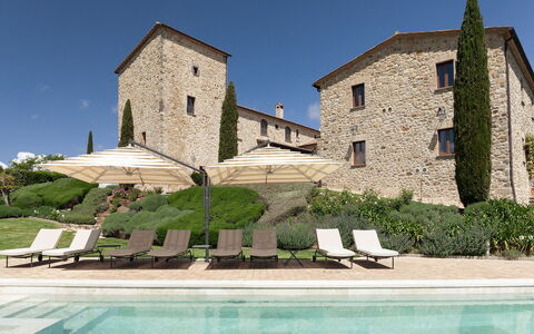 Torre Antica: Outdoor Furniture, Sunlounger, Swimming Pool, Villa, Courtyard, Chaise Longue, Resort, Pillow