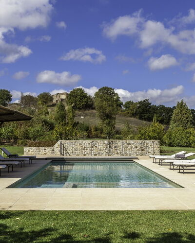 Podere Bella Vista: Swimming Pool, Garden, Groundcover, Outdoor Furniture, Landscaping, Shade, Flagstone, Lawn, Backyard, Sunlounger