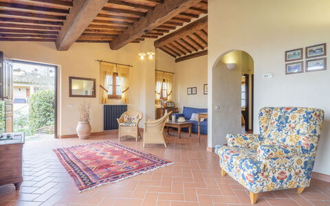 Casa Viola Pool, Wifi, Montaione: Furniture, Wall, Flooring, Interior Design, Floor, Ceiling, Home, Lighting, Room, Living Room