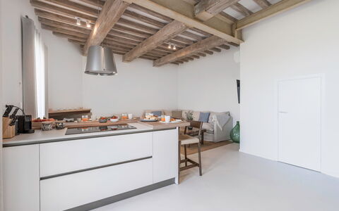 Belmonte Spereto Apartment With Pool, Montaione: Furniture, Interior Design, Flooring, Kitchen, Wood, Countertop, Ceiling, Floor, Cabinetry, Home