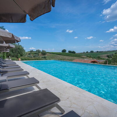 Belmonte Spereto Apartment With Pool, Montaione: Blue, Swimming Pool, Outdoor Furniture, Sunlounger, Thermae, Reflecting Pool, Resort, Eco Hotel, Water Feature, Villa