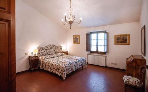Green Hill Apartment In Tuscan Countryside: Wall, Furniture, Interior Design, Bedroom, Bed, Room, Ceiling, Floor, Flooring, Bed Frame