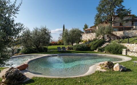 Villa L'elsa Beautiful Country Home With View: Garden, Water Feature, Swimming Pool, Backyard, Landscaping, Pond, Yard, Flagstone, Outdoor Furniture, Villa
