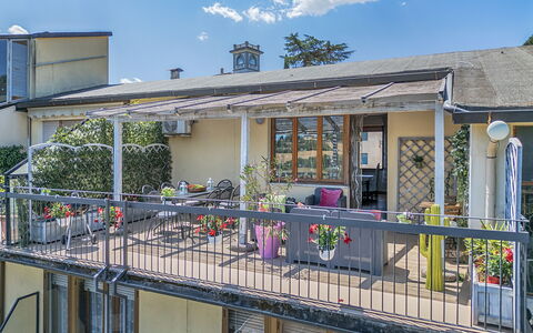 Casamia Tuscan Oasis: 4Br Panoramic Penthouse, Sky: Balcony, Flowerpot, Porch, Iron, Shade, Houseplant, Chair, Design, Outdoor Structure, Handrail