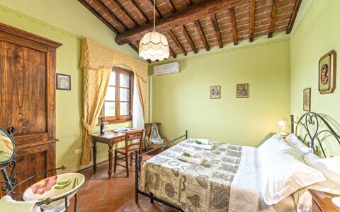 Dimora Di Castroncello: Furniture, Interior Design, Ceiling, Bed, Bedroom, Floor, Flooring, Table, Linens, Room
