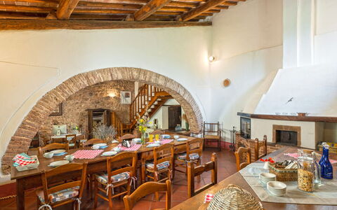 Podere Lorena, Charming Tuscan Farmhouse: Furniture, Wall, Wood, Table, Interior Design, Kitchen & Dining Room Table, Flooring, Ceiling, Dining Room, Chair