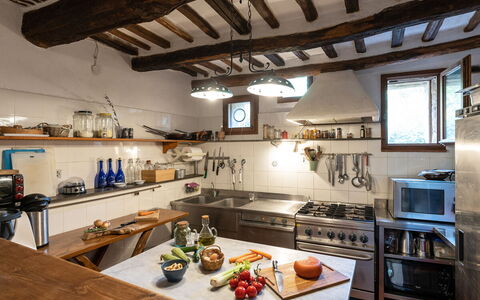 Podere Lorena, Charming Tuscan Farmhouse: Kitchen, Furniture, Countertop, Interior Design, Wood, Kitchen Appliance, Ceiling, Flooring, Lighting, Room