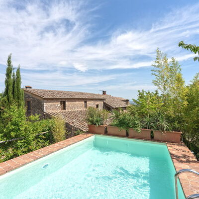 Podere Lorena, Charming Tuscan Farmhouse: Blue, Architecture, Swimming Pool, Composite Material, Estate, Hacienda, Villa, Farmhouse, Courtyard, Backyard