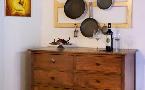 The Silent Courtyard Retreat: Spacious 2-Bedroom S: Wood, Furniture, Kitchen, Cabinetry, Drawer, Cupboard, Wood Stain, Shelving