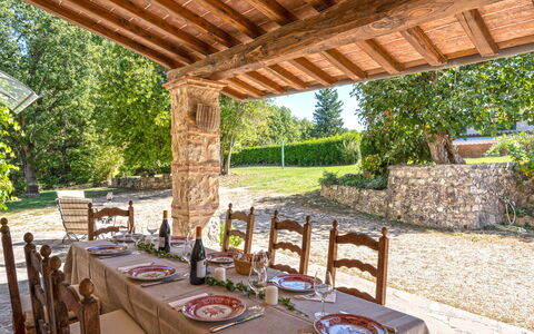 Casale del Timignano, Private Villa with Huge Gard: Furniture, Garden, Kitchen & Dining Room Table, Chair, Shade, Outdoor Furniture, Landscaping, Estate, Hacienda, Yard