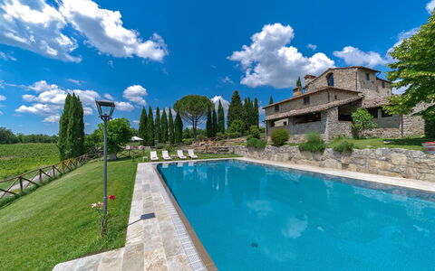 La Dimora del Chianti Dimora: Stunning Tuscan Vill: Blue, Swimming Pool, Estate, Villa, Hacienda, Landscaping, Farmhouse, Mansion, Eco Hotel, Courtyard