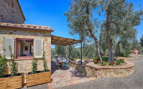 Marielena Authentic Chianti Retreat: Panoramic Vie: Cottage, Garden, Backyard, Landscaping, Yard, Estate, Brick, Farmhouse, Flagstone, Stone Wall