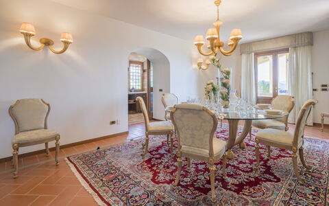 Villa Alessia Luxury: Interior Design, Furniture, Flooring, Floor, Ceiling, Lighting, Room, Table, Dining Room, Chair