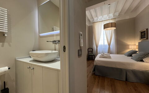 Via Roma 39: Interior Design, Furniture, Bedroom, Bed, Flooring, Floor, Room, Ceiling, Bed Sheet, Bedding