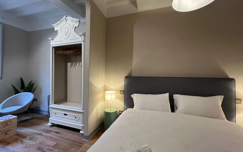 Via Roma 39: Interior Design, Furniture, Floor, Flooring, Bedroom, Wood, Bed, Room, Ceiling, Lighting