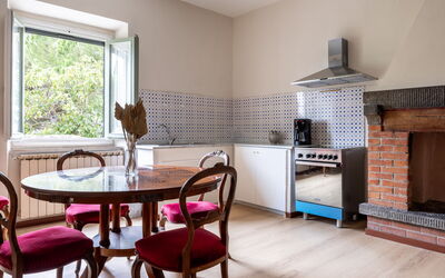 Relais Badia a Passignano - Appartamento Prosecco: Interior Design, Flooring, Furniture, Floor, Wood, Room, Ceiling, Lighting, Kitchen, Home