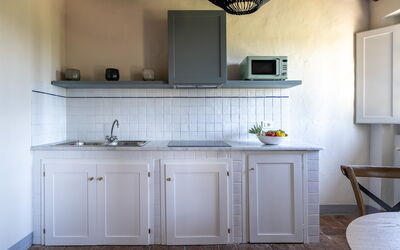 Relais Badia a Passignano - Appartamento Moscato: Kitchen, Interior Design, Cabinetry, Countertop, Flooring, Furniture, Floor, Home, Cupboard, Kitchen Appliance