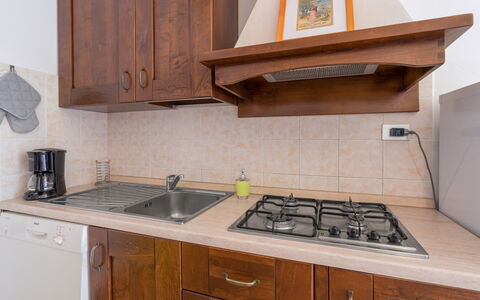 Il Campino, Pool, Montaione: Kitchen, Kitchen Appliance, Countertop, Major Appliance, Kitchen Sink, Cabinetry, Wood, Kitchen Stove, Stove, Flooring