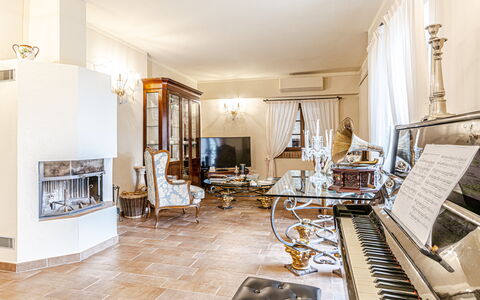 Villa Anna: Interior Design, Furniture, Flooring, Floor, Ceiling, Lighting, Room, Living Room, Couch, Chair