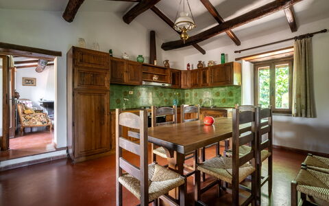 Casa La Cedrina, Pool, Lornano: Furniture, Wood, Interior Design, Ceiling, Flooring, Table, Kitchen & Dining Room Table, Dining Room, Chair, Room